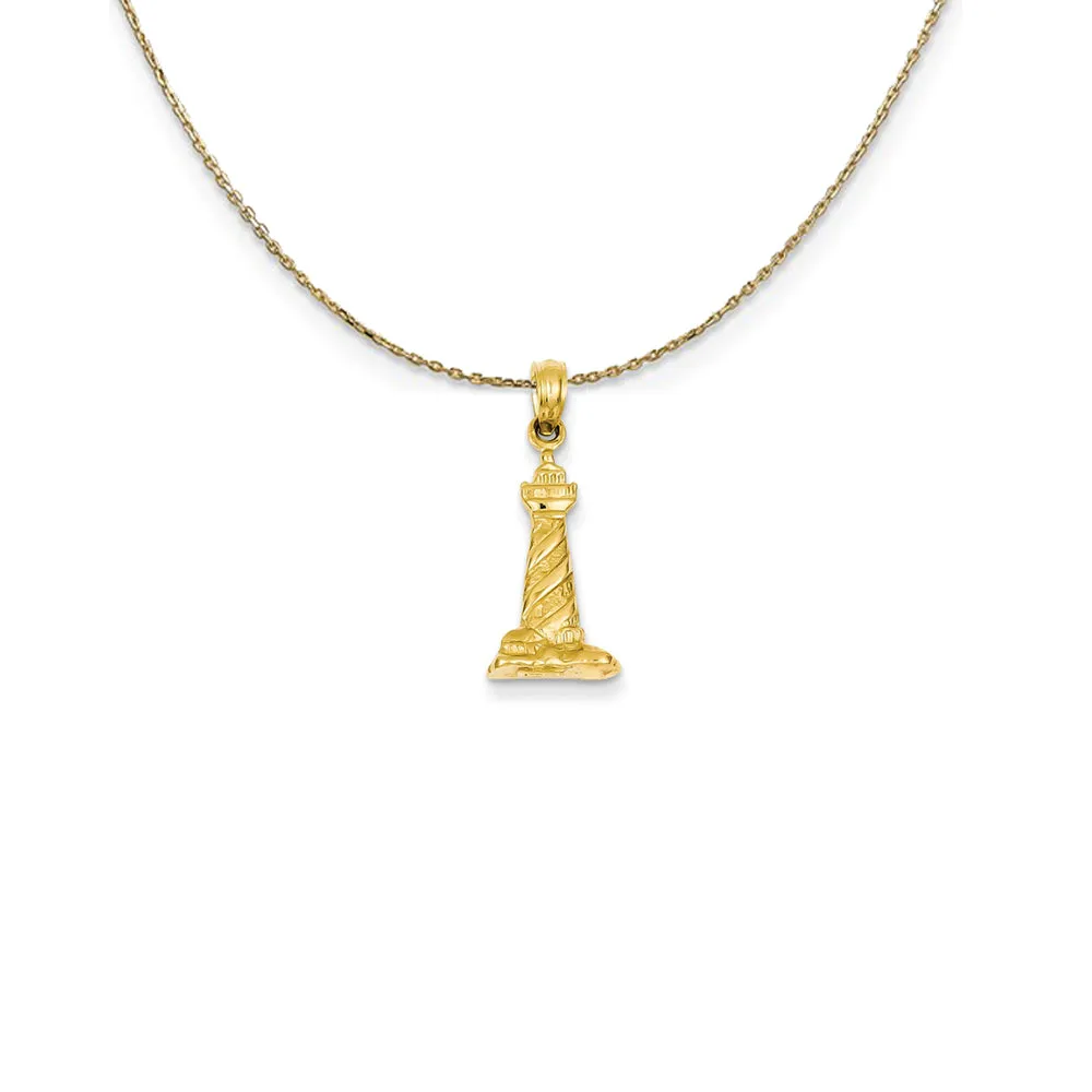 14k Yellow Gold 3D Cape Hatteras Lighthouse Necklace