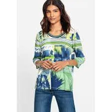 4732 Olsen- 3/4 Sleeve Printed T-Shirt- Night Blue