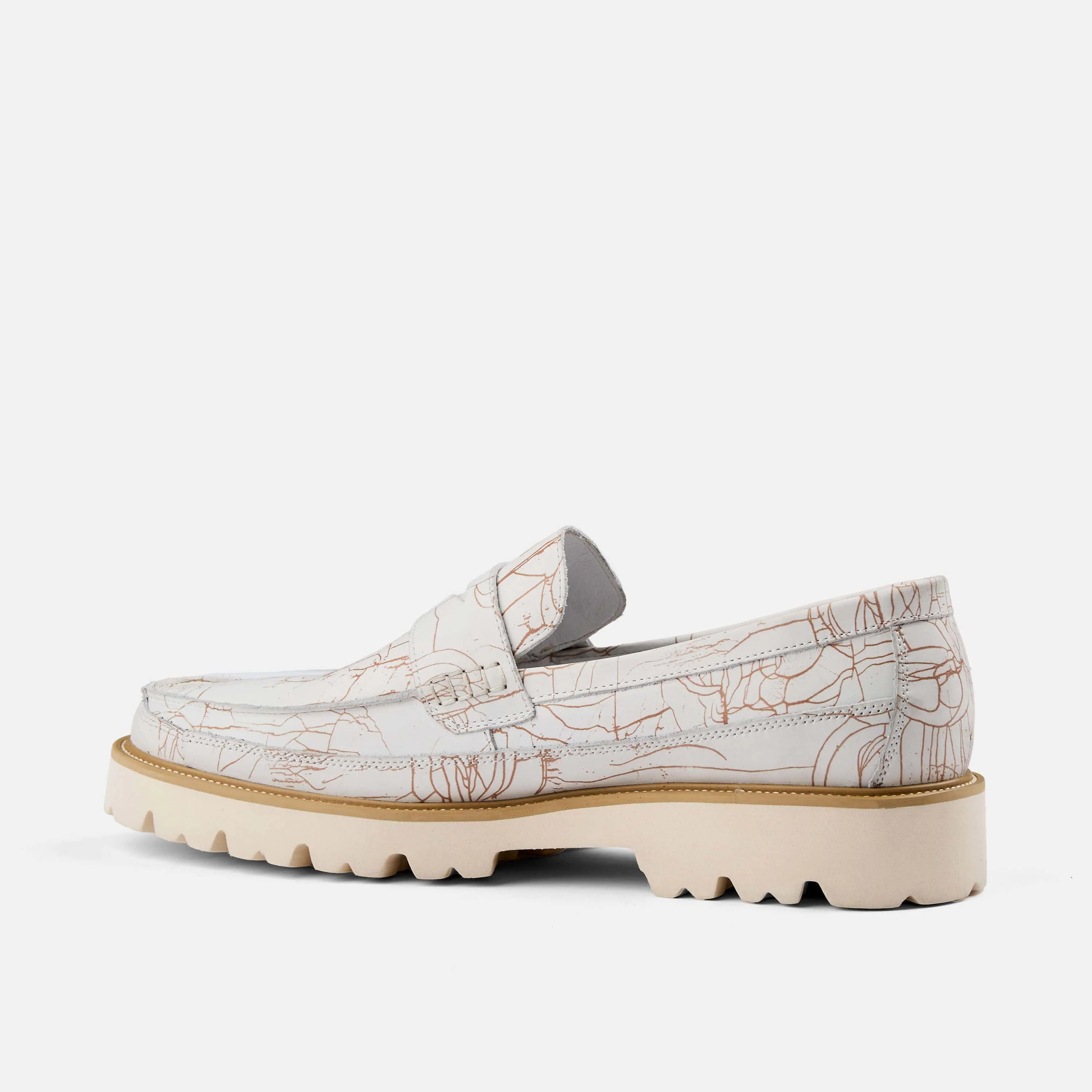 Adler White Marble Leather Penny Loafers