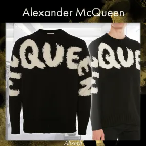 alexander mcqueen  |Crew Neck Street Style Bi-color Long Sleeves Cotton Logo