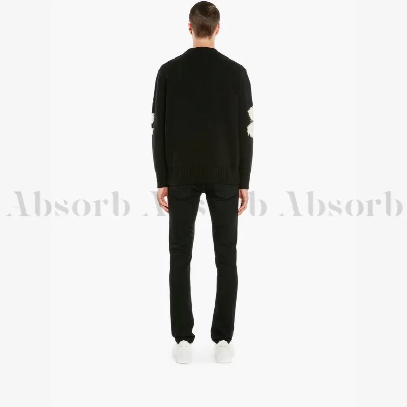 alexander mcqueen  |Crew Neck Street Style Bi-color Long Sleeves Cotton Logo