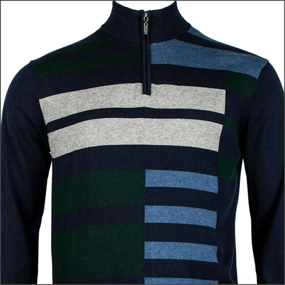 Bailey's Navy Pattern Zip Neck: