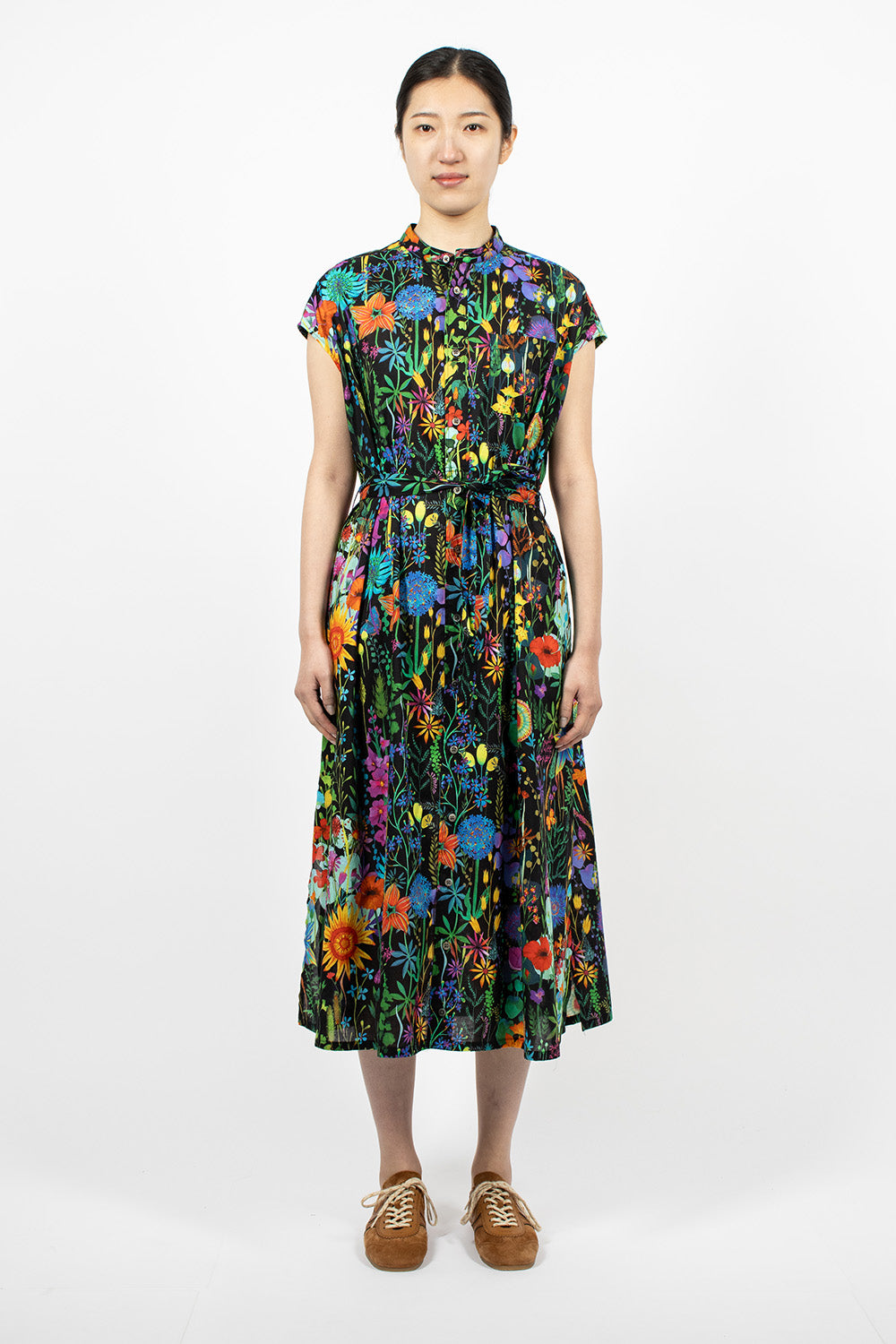 Banded Collar Dress Black/Floral