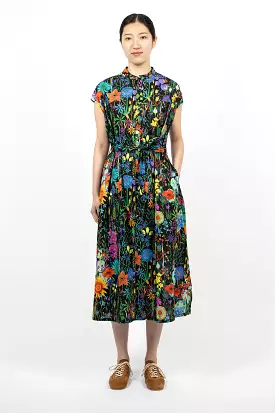 Banded Collar Dress Black/Floral