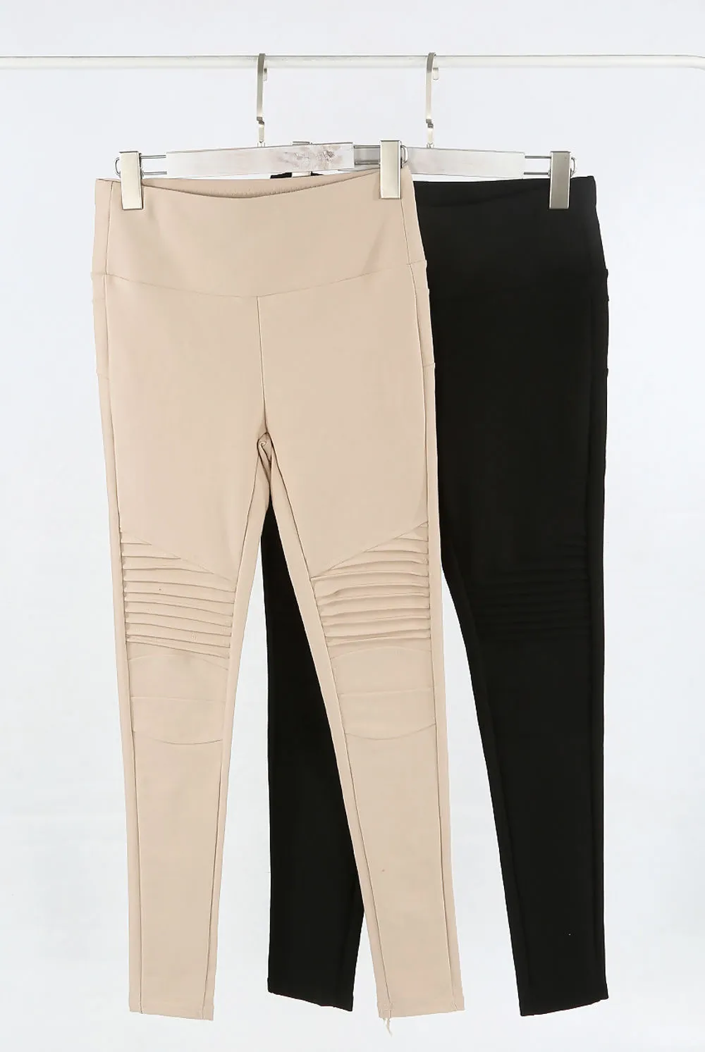 Beige Biker Style High Waist Leggings