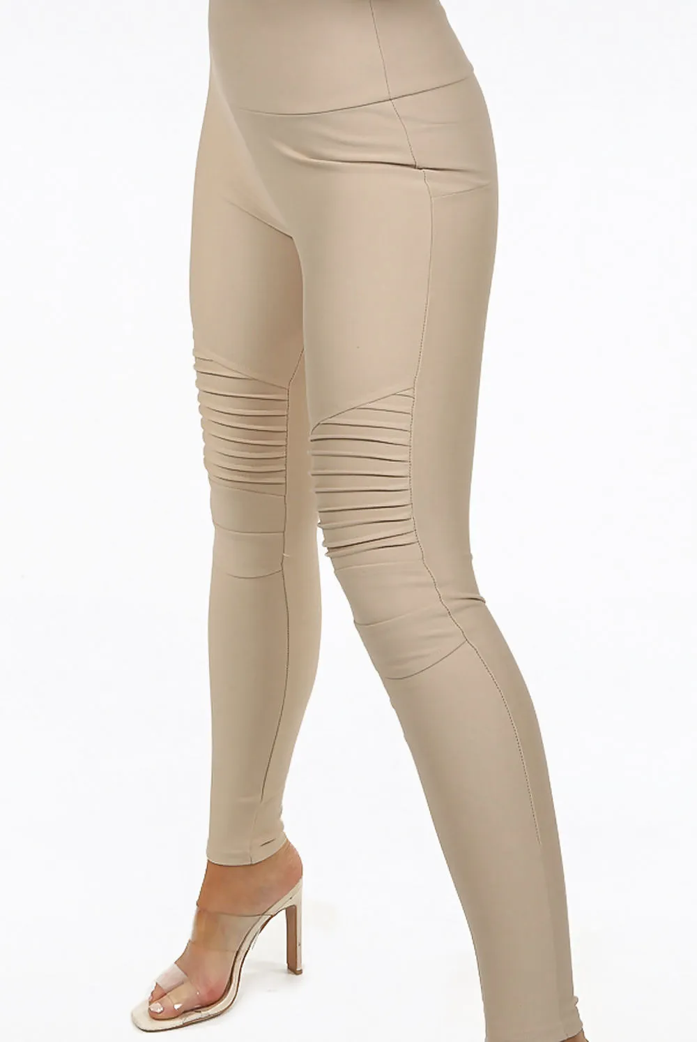 Beige Biker Style High Waist Leggings