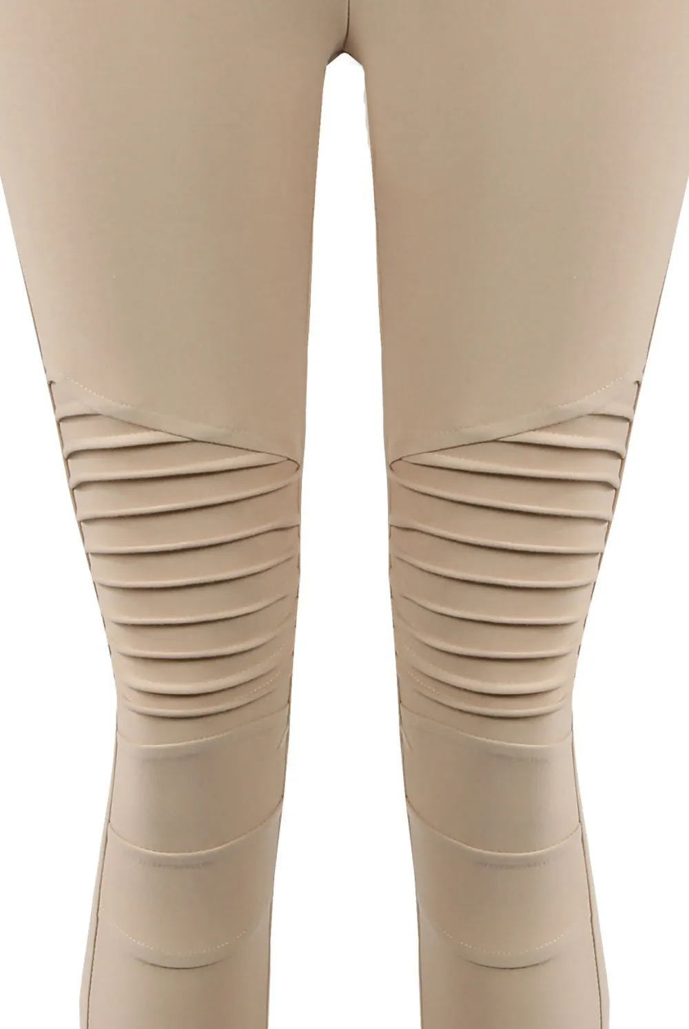 Beige Biker Style High Waist Leggings