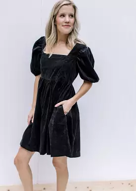 Black Square Neck Corduroy Dress