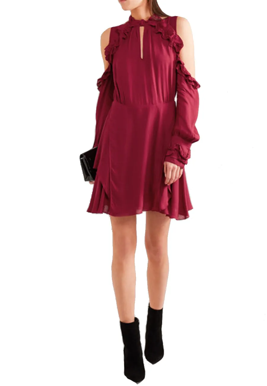 Burgundy Hanie Cold Shoulder Voile Dress (Pre-loved)