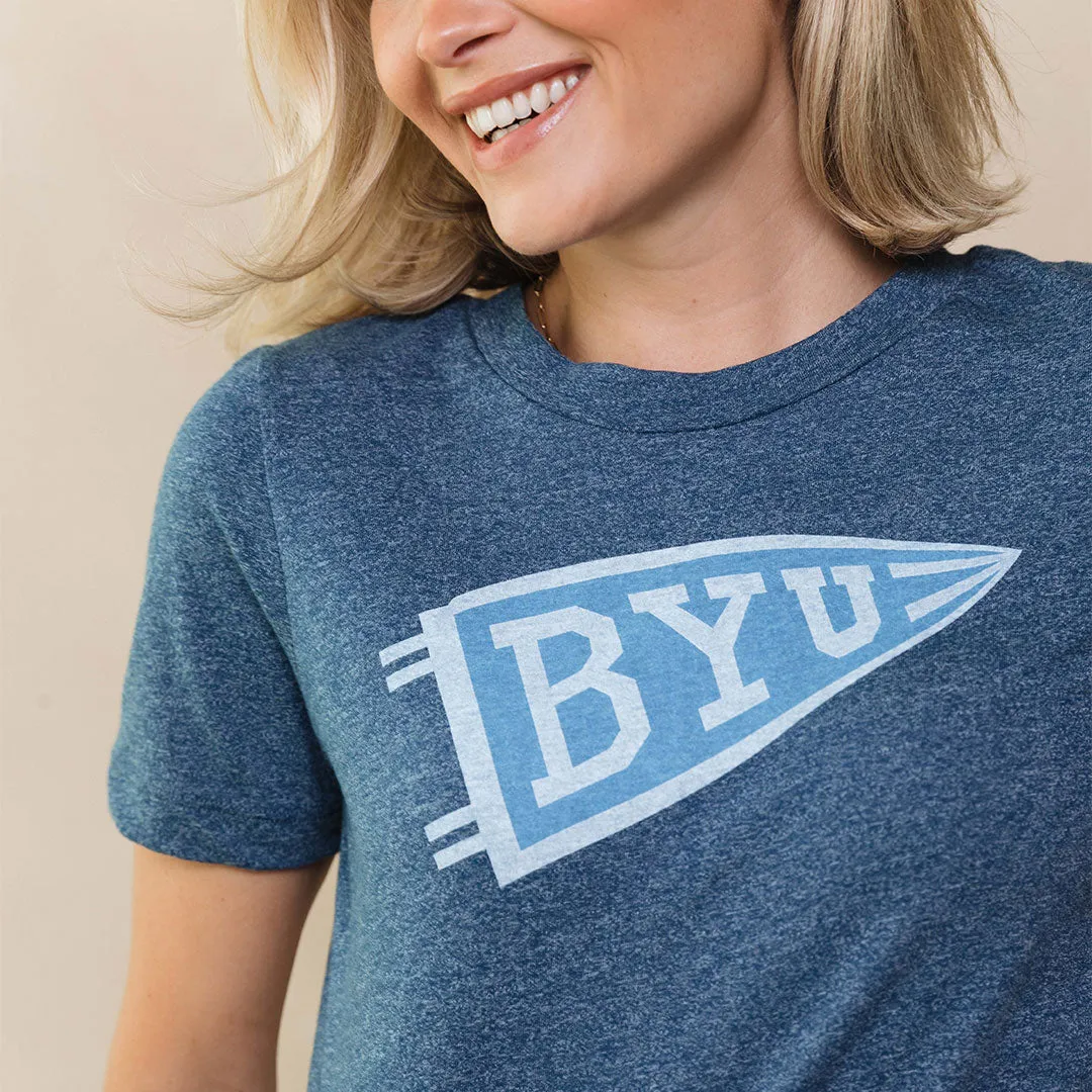 BYU Boyfriend Tee, Navy Tilt Flag