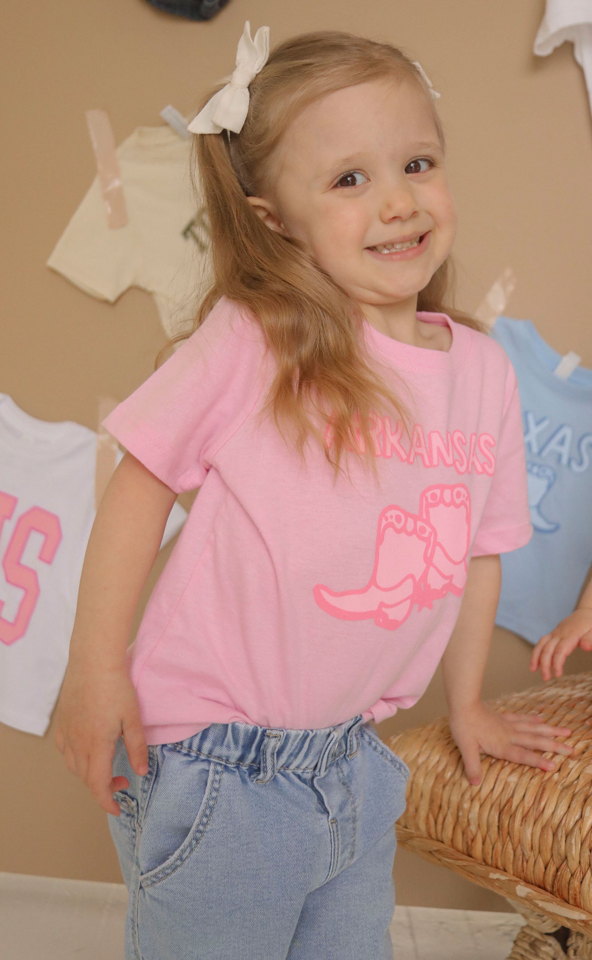 charlie southern: arkansas pink boots kids tee