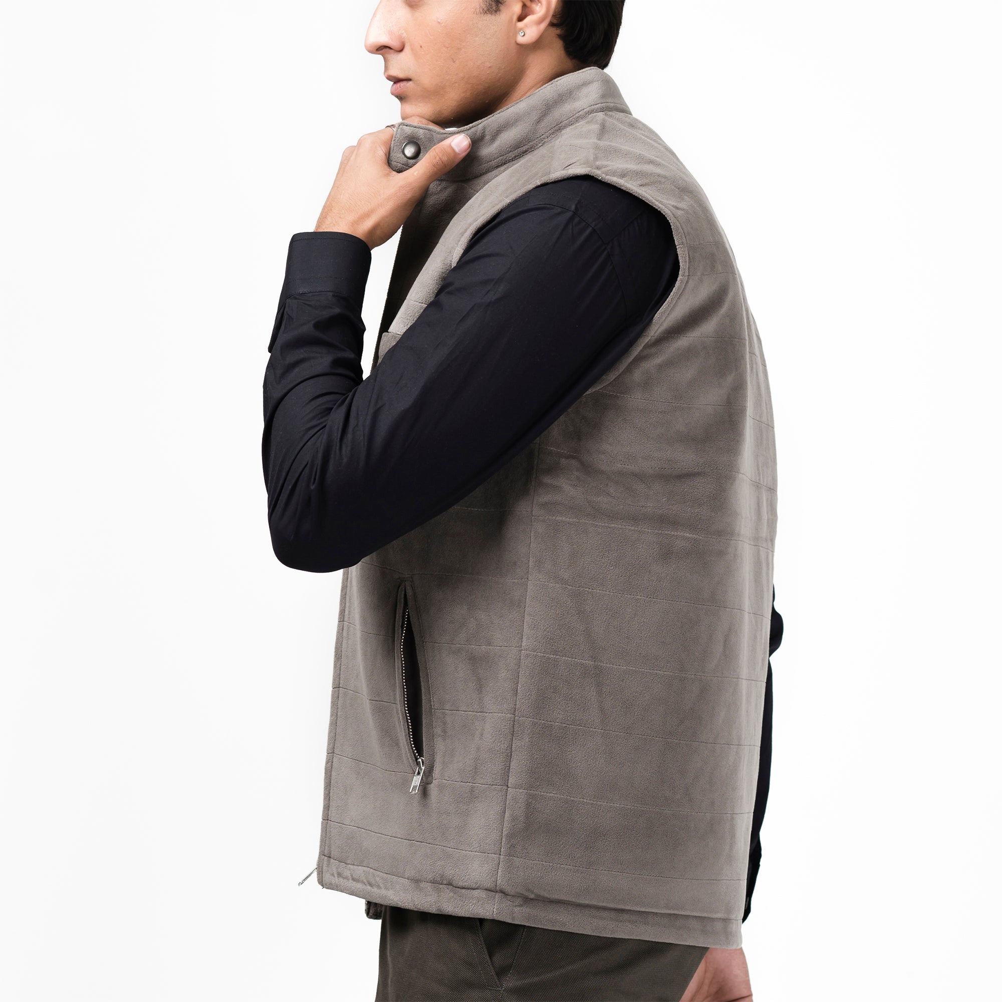 Classic Sleeveless Zipper Jacket-Dark Grey