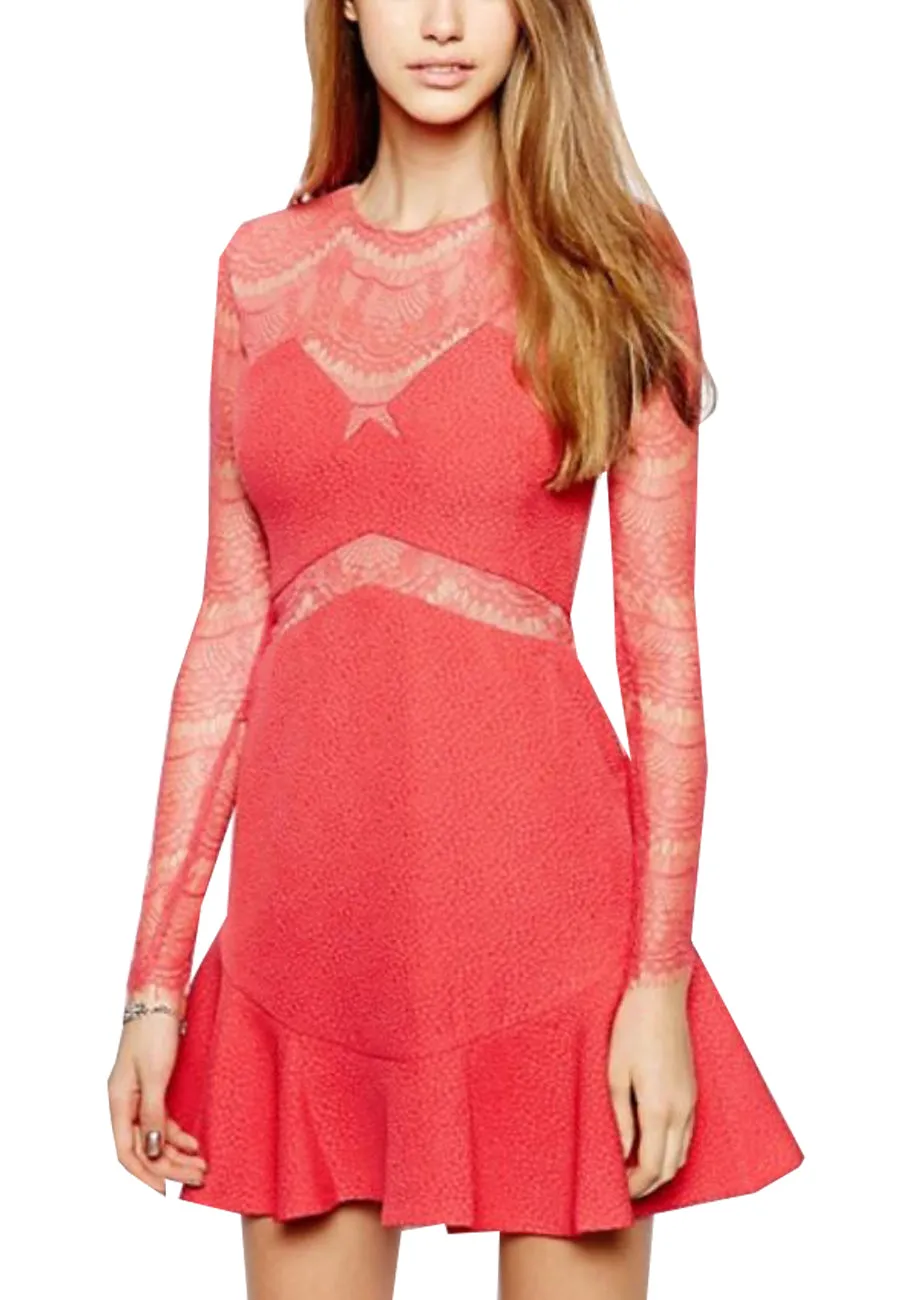 Coral Red One Oh One Lace Cutout Dress (Pre-loved)