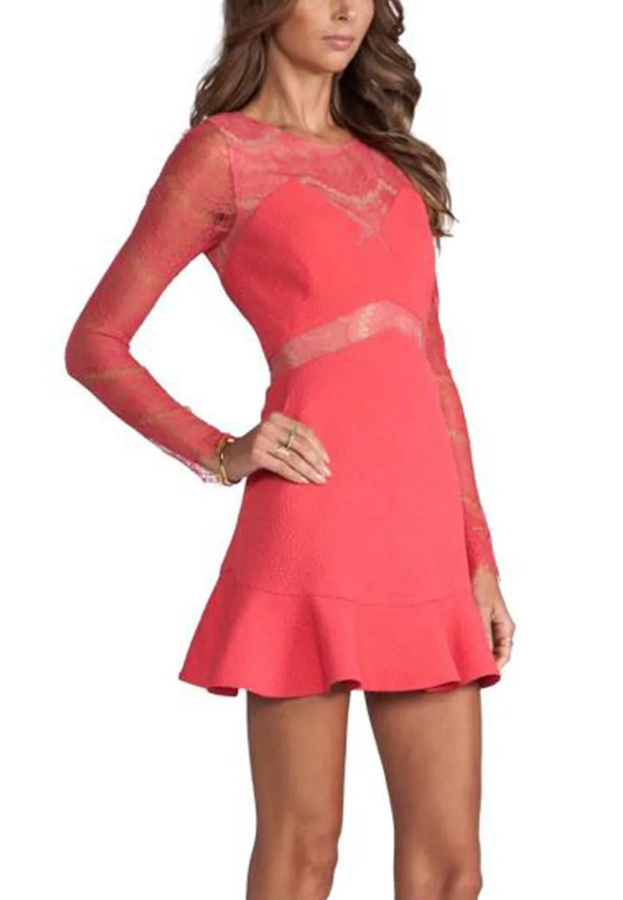 Coral Red One Oh One Lace Cutout Dress (Pre-loved)