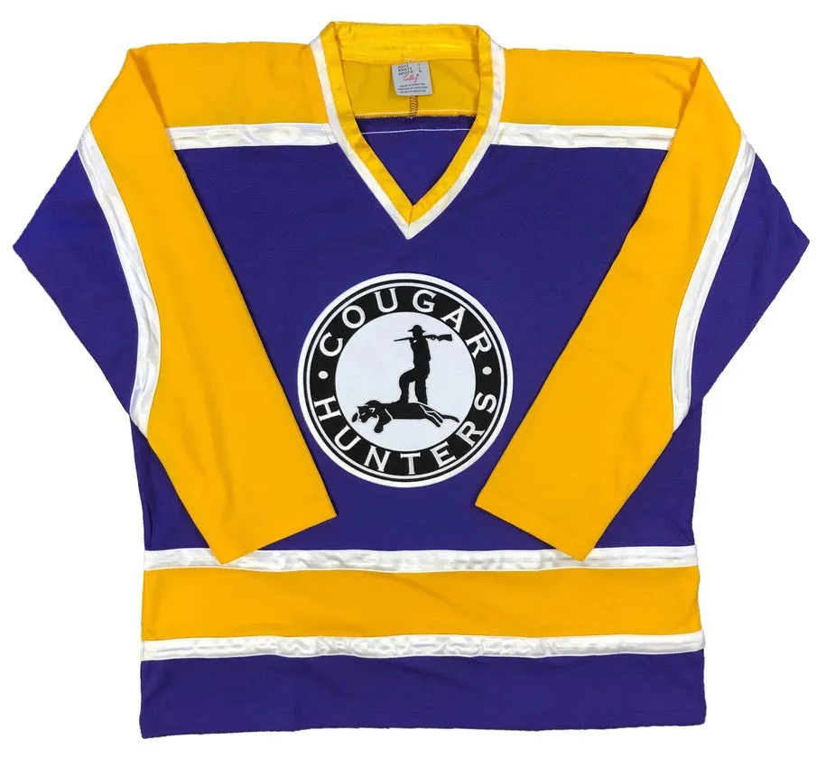 Custom Hockey Jerseys with a Cougar Hunters Embroidered Twill Logo