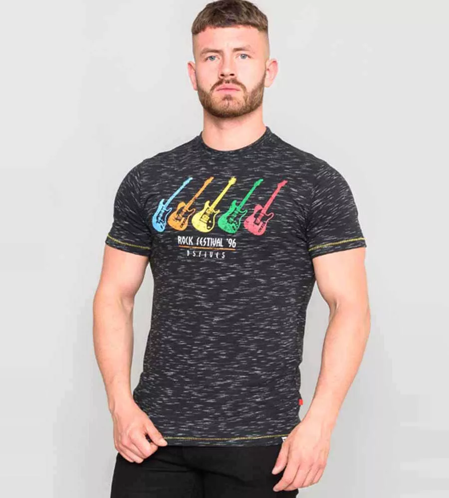 D555 Mens Multi Guitar Printed T-Shirt (BARNET)