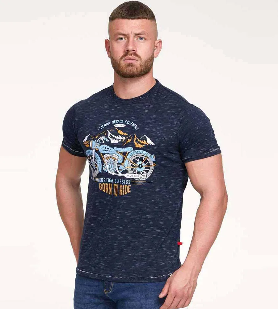 D555 Mens Navy Motorbike Printed T-Shirt (JOSIAH)