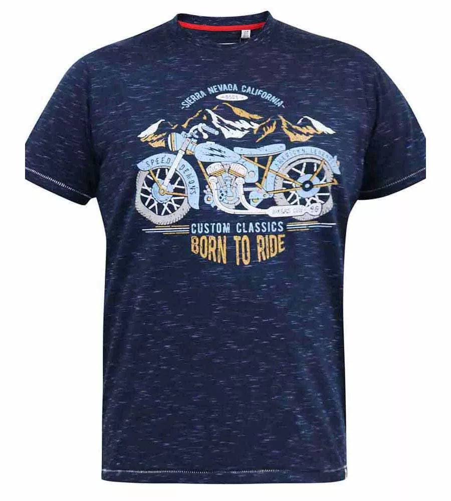 D555 Mens Navy Motorbike Printed T-Shirt (JOSIAH)