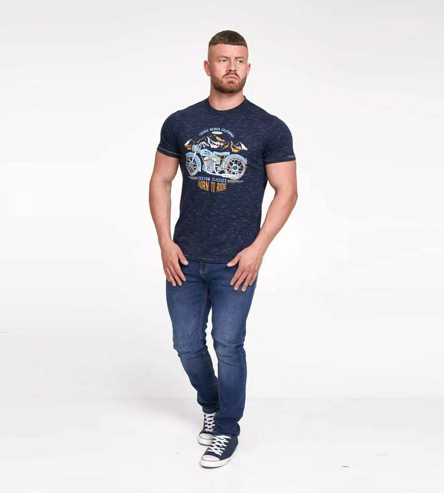 D555 Mens Navy Motorbike Printed T-Shirt (JOSIAH)