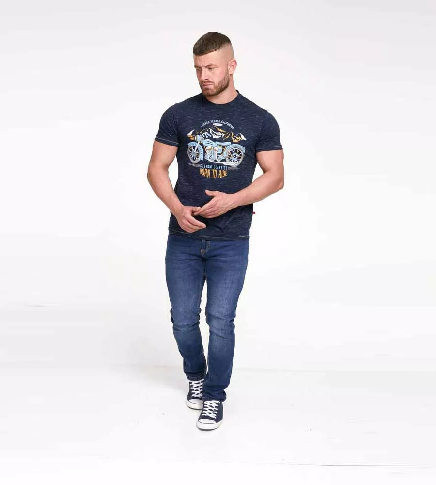 D555 Mens Navy Motorbike Printed T-Shirt (JOSIAH)