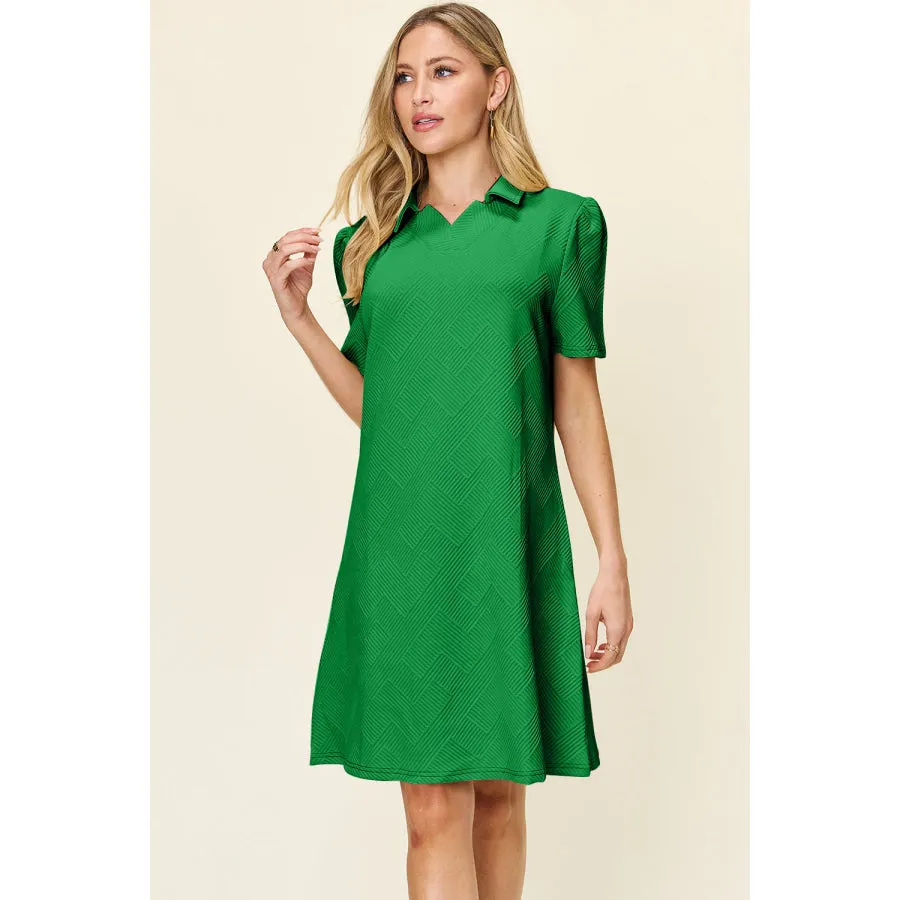 Double Take Full Size Texture Collared Neck Short Sleeve Dress