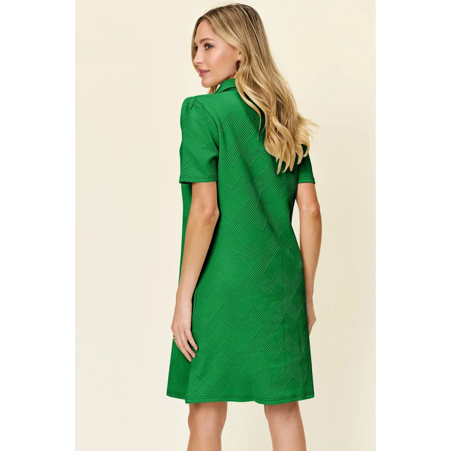 Double Take Full Size Texture Collared Neck Short Sleeve Dress