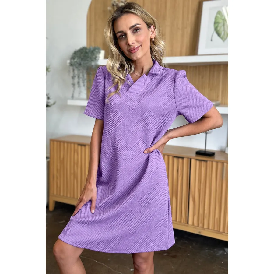 Double Take Full Size Texture Collared Neck Short Sleeve Dress