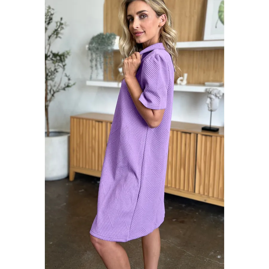 Double Take Full Size Texture Collared Neck Short Sleeve Dress