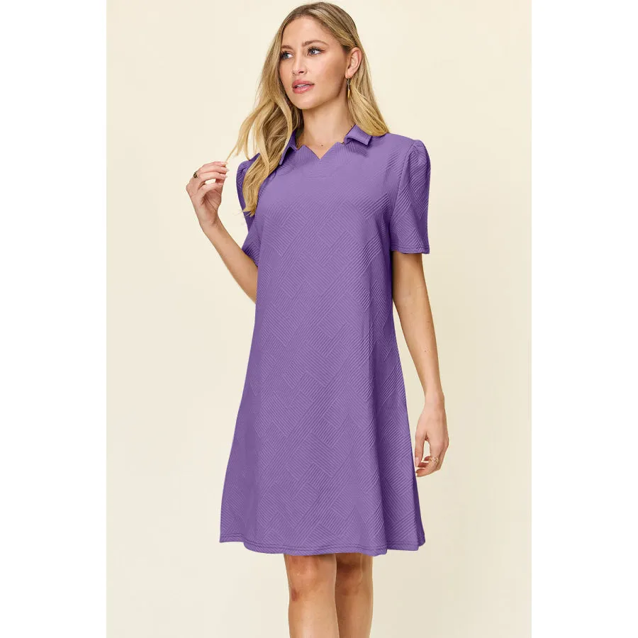 Double Take Full Size Texture Collared Neck Short Sleeve Dress