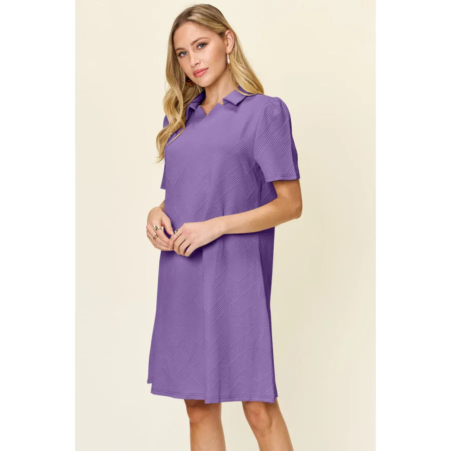 Double Take Full Size Texture Collared Neck Short Sleeve Dress