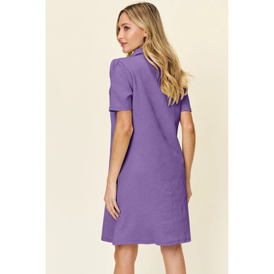 Double Take Full Size Texture Collared Neck Short Sleeve Dress