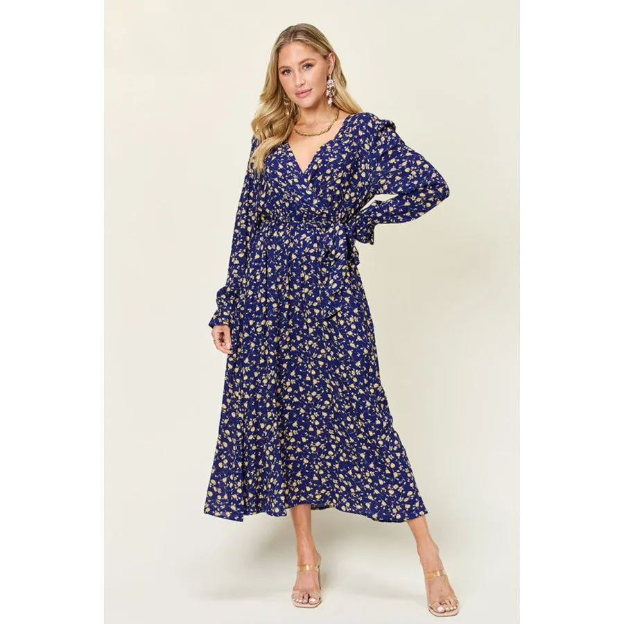 Double Take Full Size Tie Back Flounce Sleeve Dress