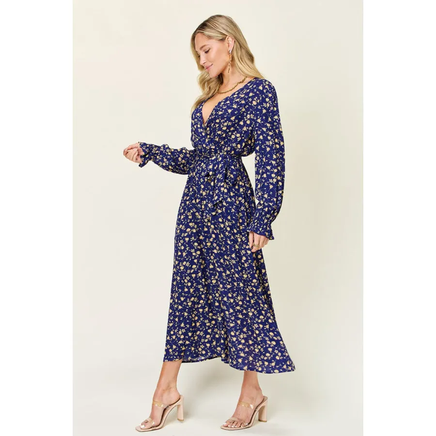 Double Take Full Size Tie Back Flounce Sleeve Dress