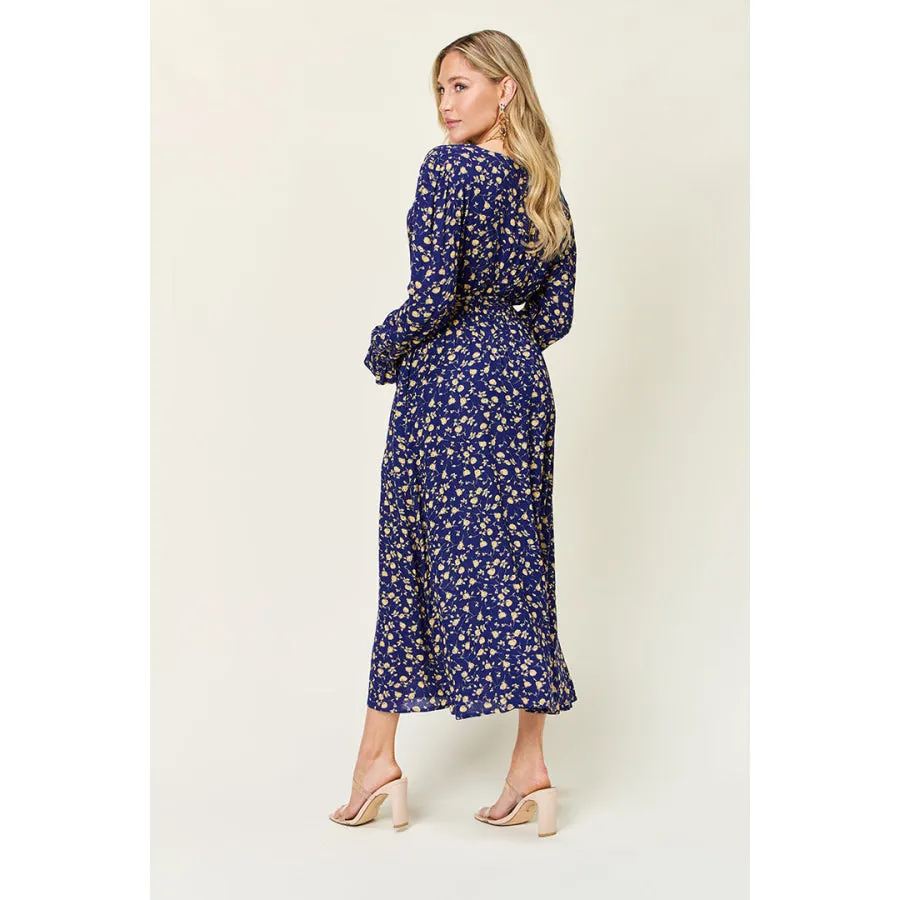 Double Take Full Size Tie Back Flounce Sleeve Dress