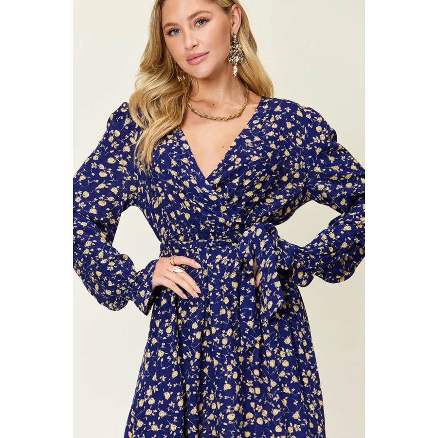 Double Take Full Size Tie Back Flounce Sleeve Dress