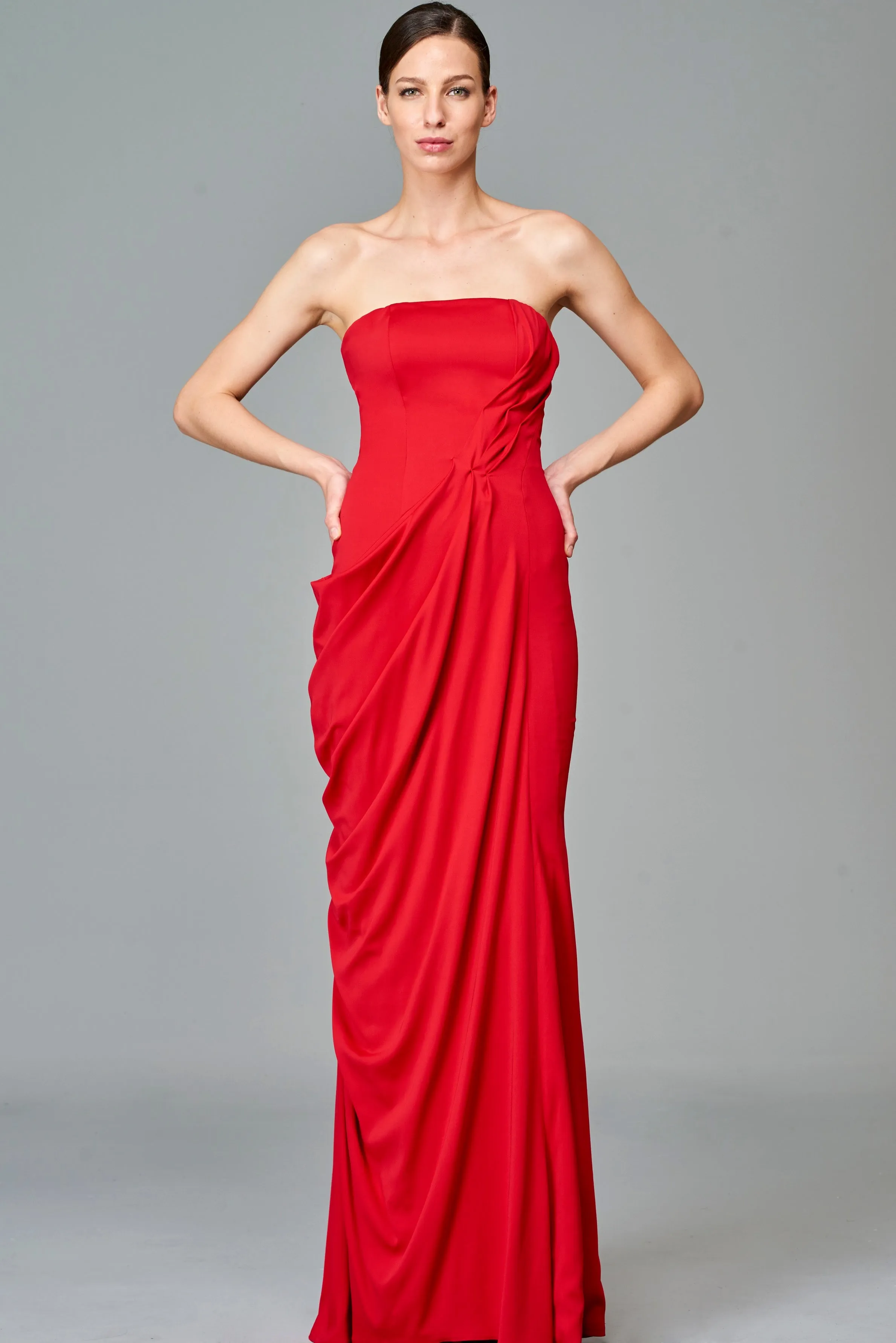 Draped Double Viscose Long Dress