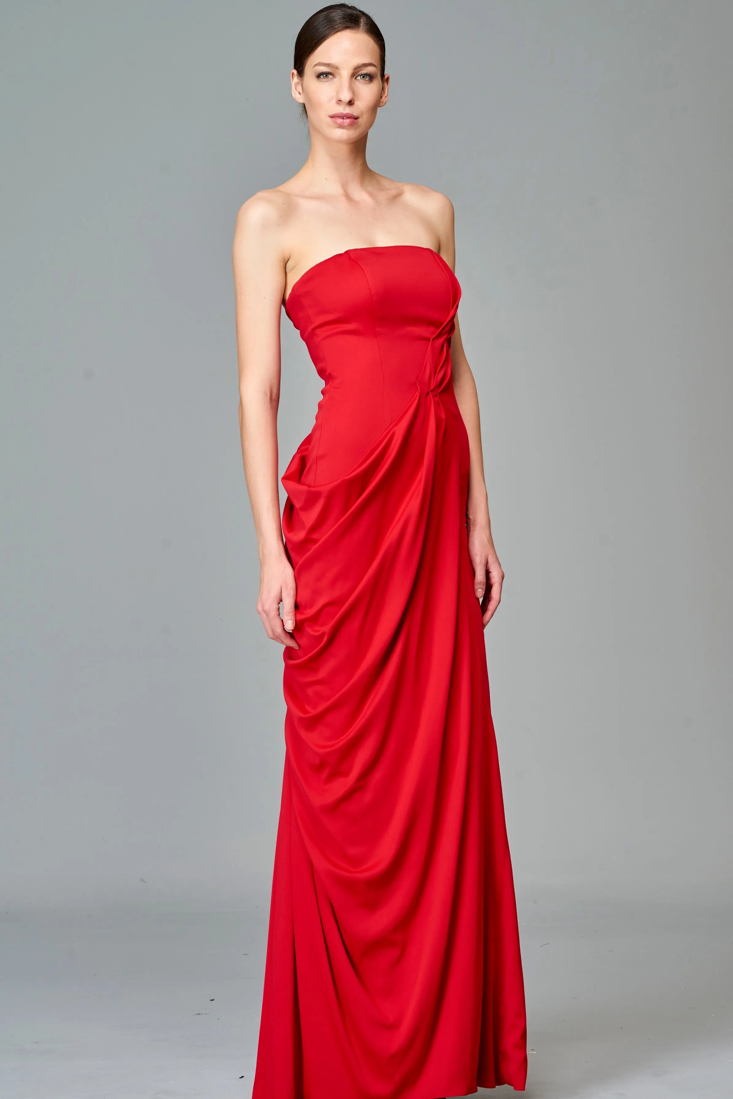 Draped Double Viscose Long Dress