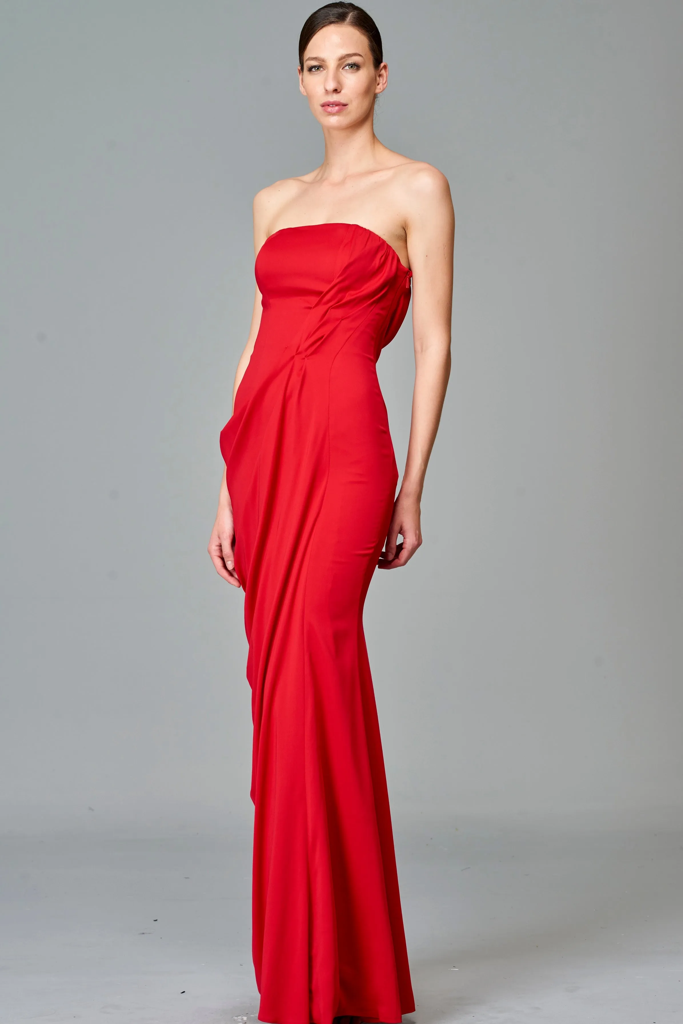 Draped Double Viscose Long Dress