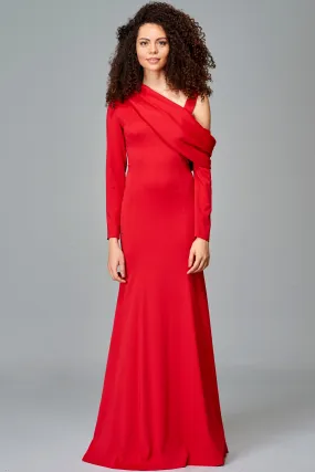 Draped Neckline Detailed Double Viscose Long Dress