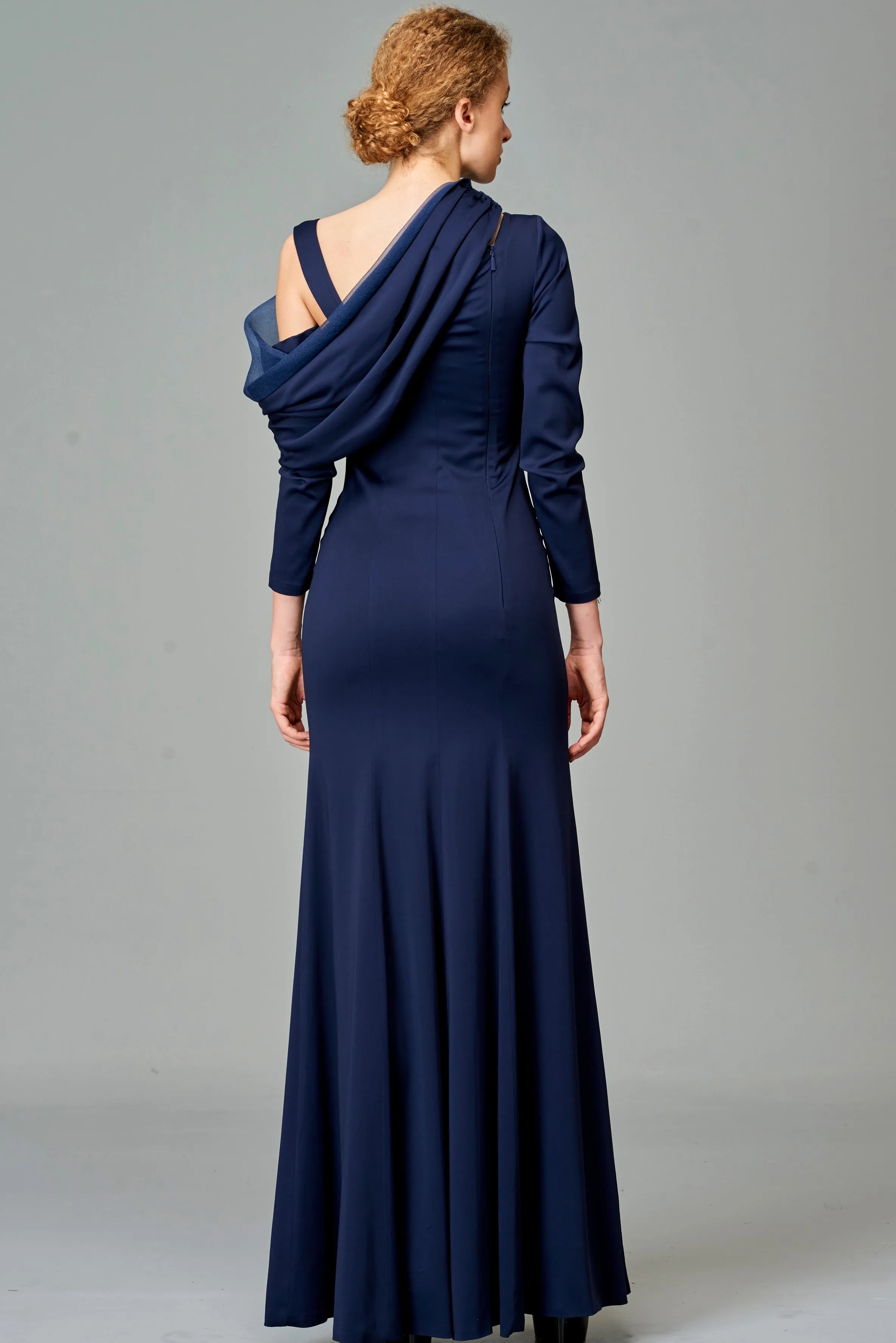 Draped Neckline Detailed Double Viscose Long Dress