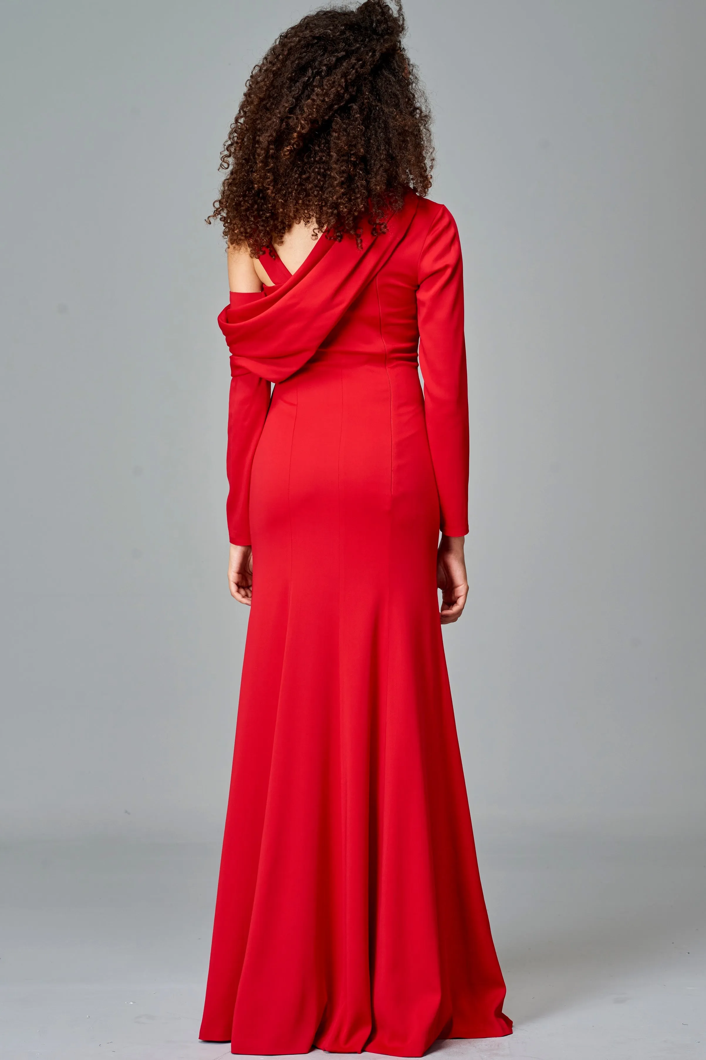 Draped Neckline Detailed Double Viscose Long Dress