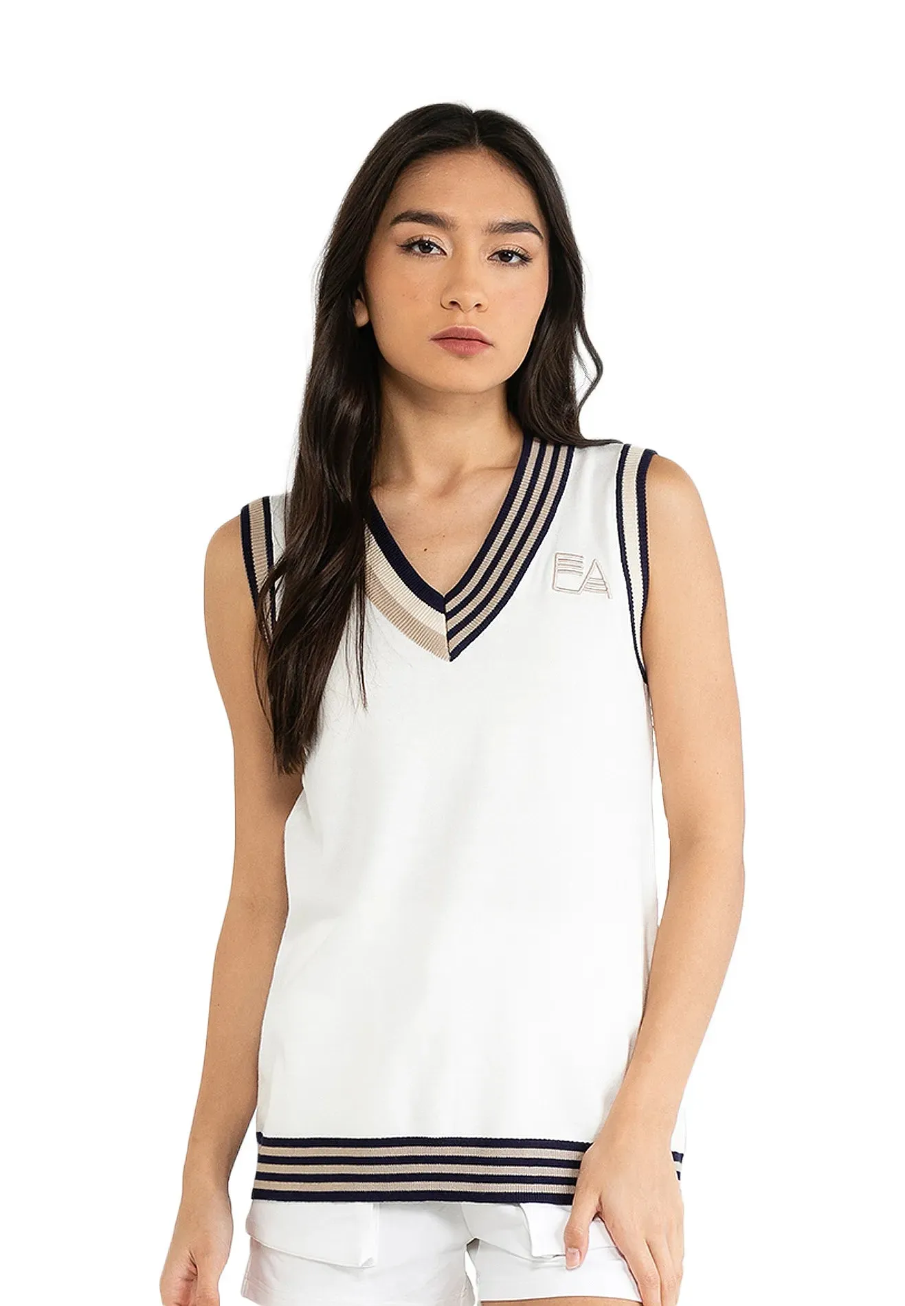 ELLE Active Striped V-Neck Knitted Vest