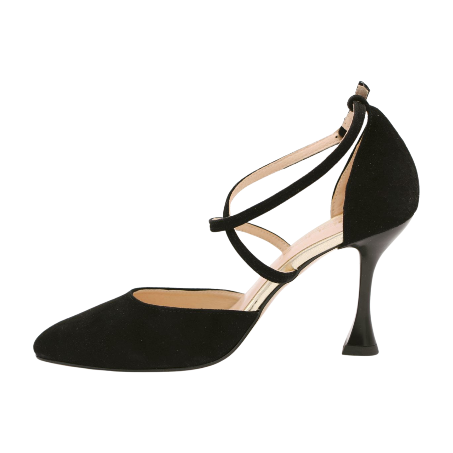 EMIS Black Criss Cross Point Toe Heels