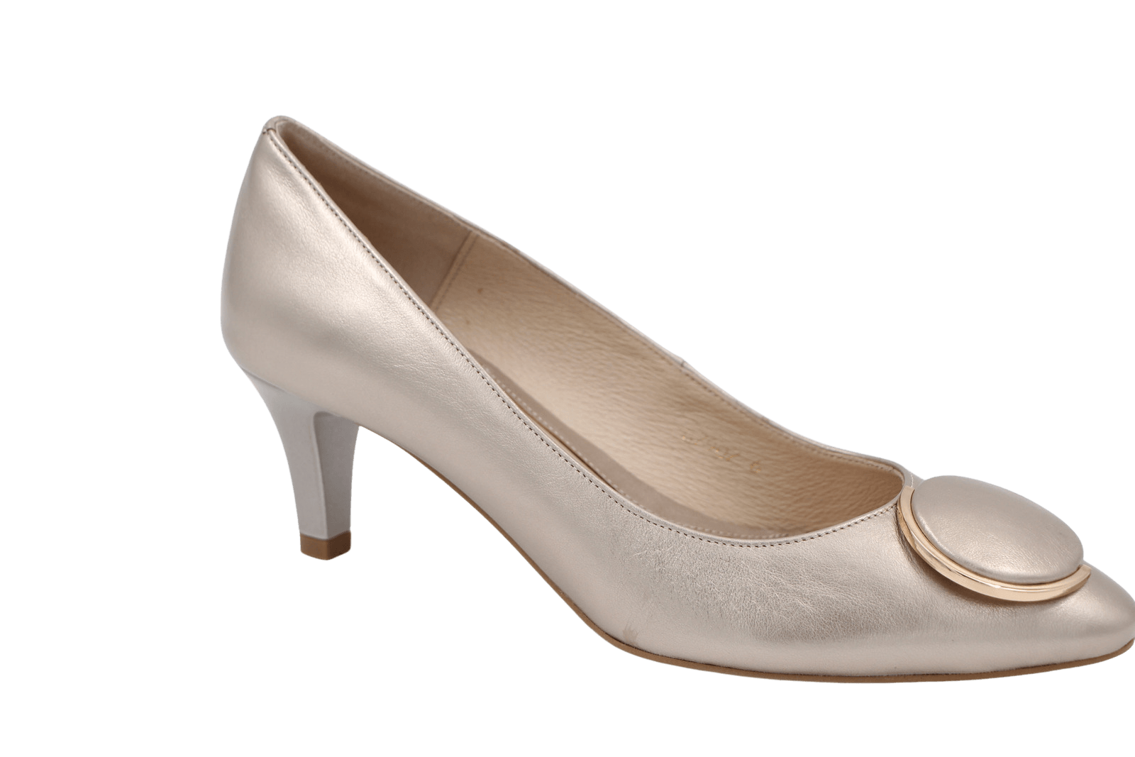 EMIS Gold Mid Heel Shoe with button detail