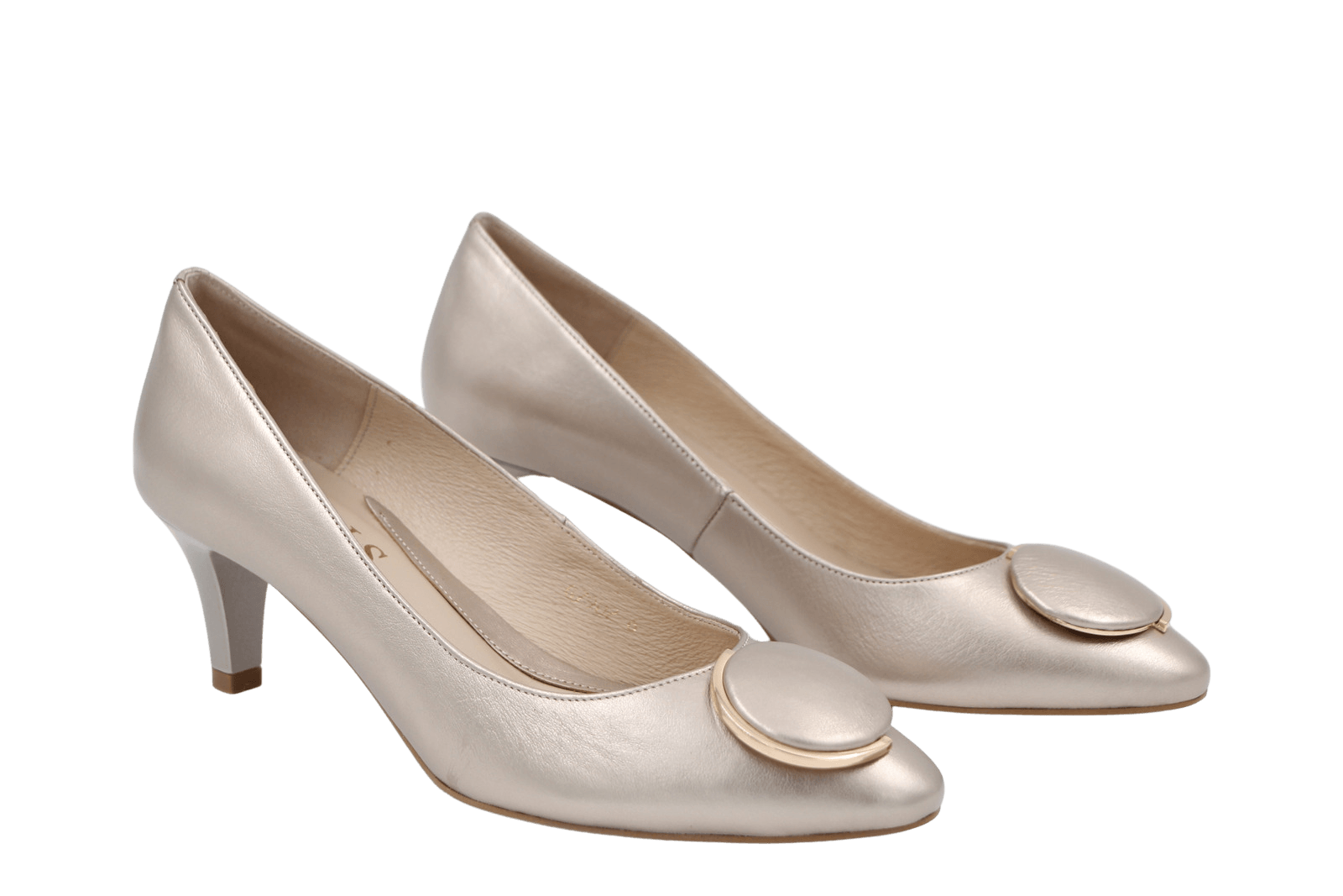 EMIS Gold Mid Heel Shoe with button detail