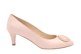 EMIS Pale Pink  mid heel shoe with Button detail