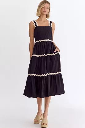 Entro Square Neck Sleeveless Midi Dress With Rick Rack Trim