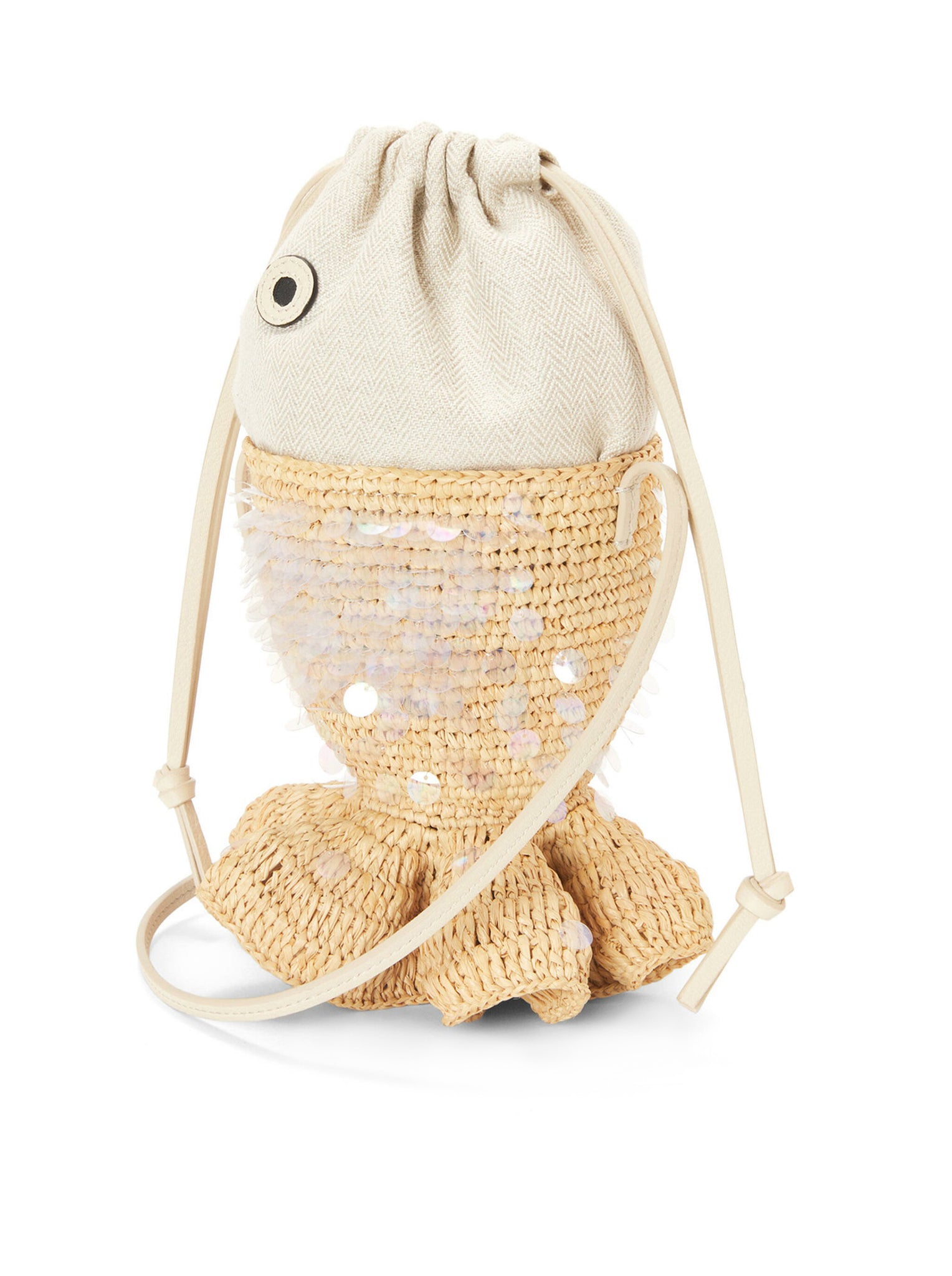 Fish pouch in canvas and raffia