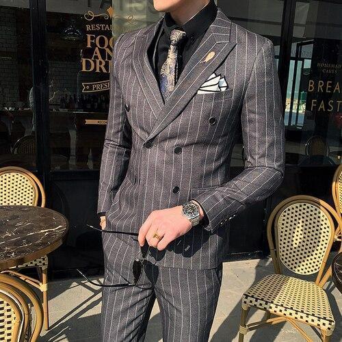 Formal Striped Double-Breasted Suit