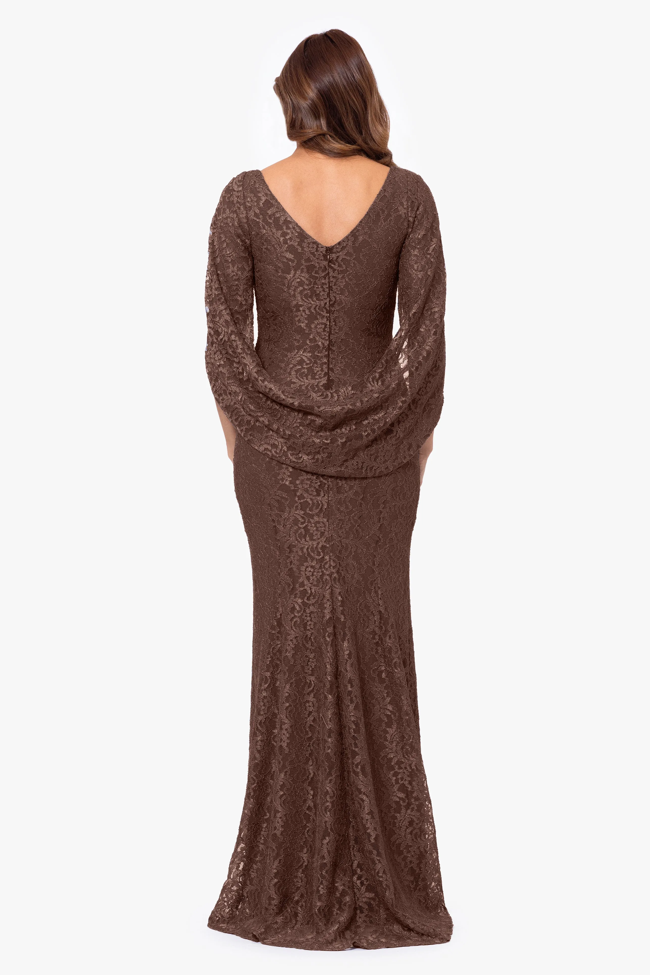 Gina Glitter Lace Cape Back Gown